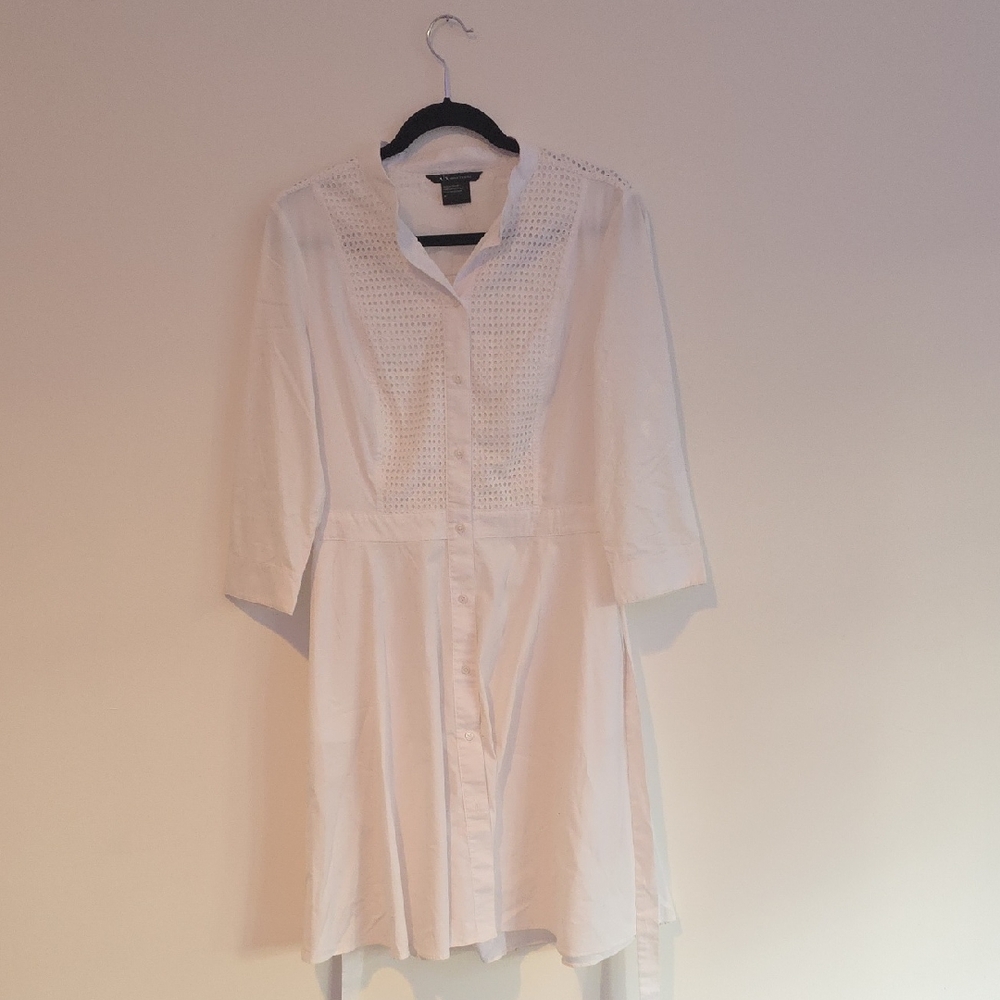 Armani Exchange Elegant White Long Sleeve Dress